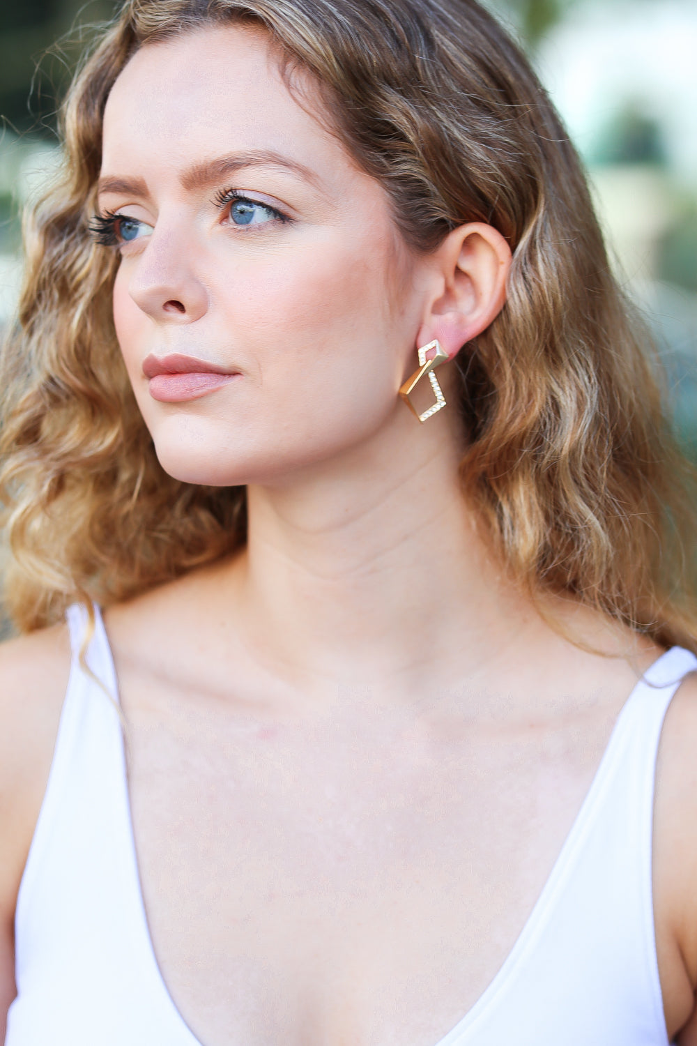 Pretty in Gold Rectangular Rhinestone Studded Earrings