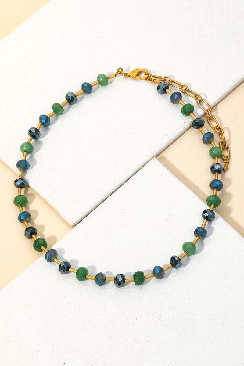 Green Beaded Chain Necklace with Lobster Clasp