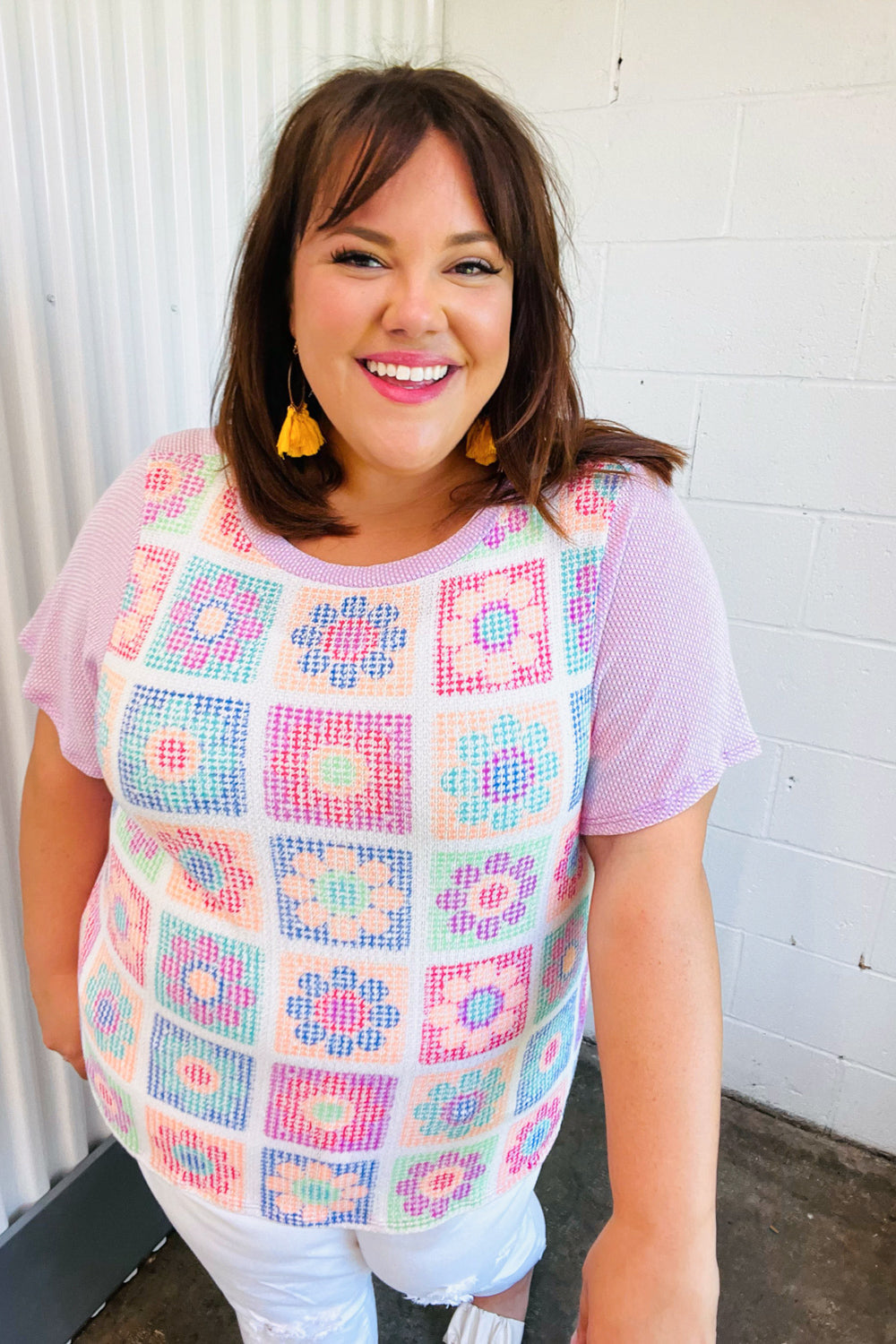 Lavender Flower Power Color Block Top