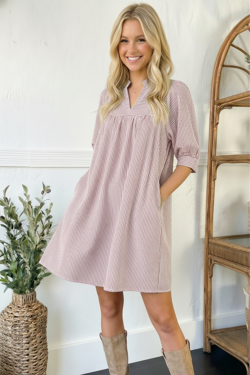 Sunday Stroll Pink Pin Stripe Dress