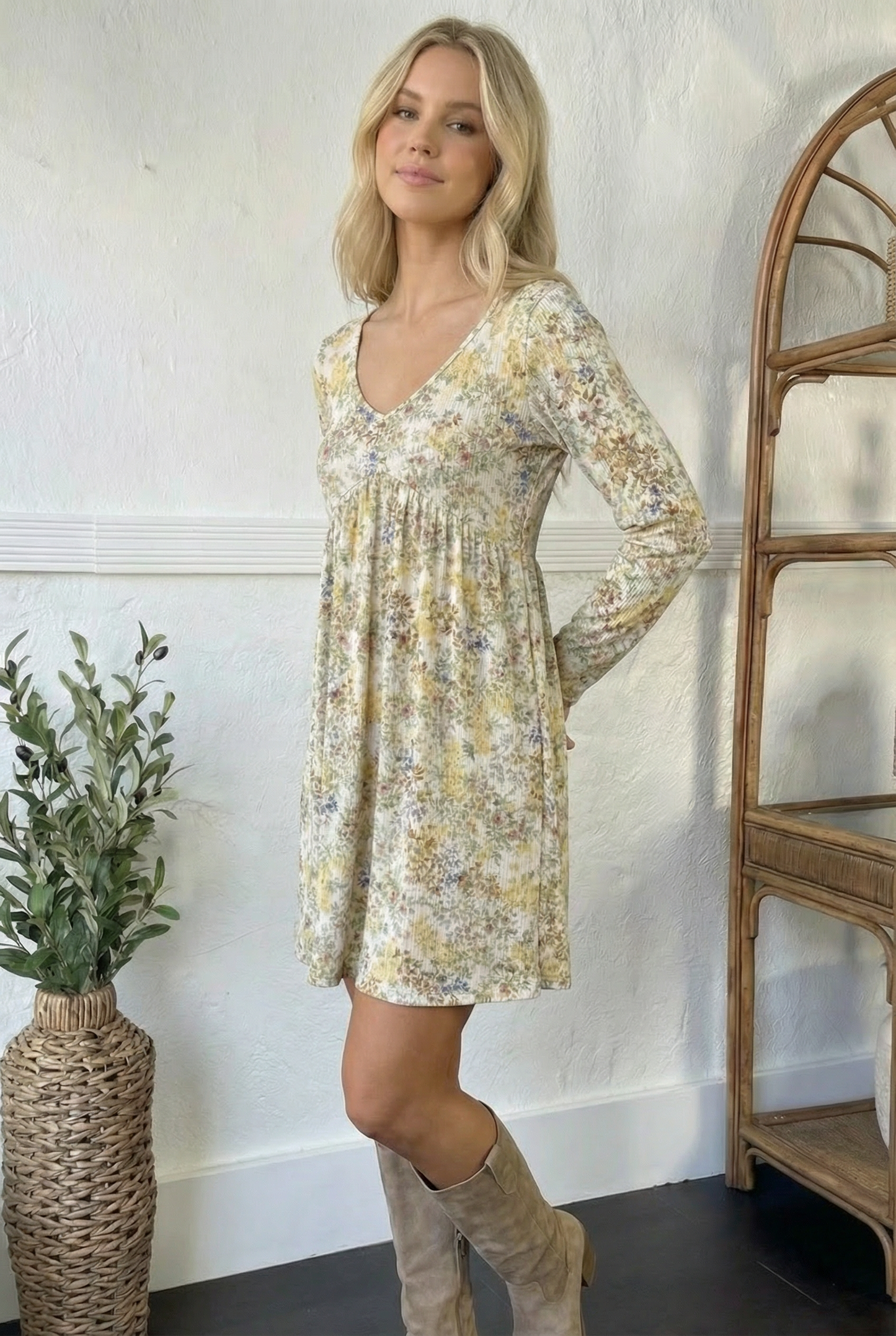 Small Town Sweetheart V Neck Dress