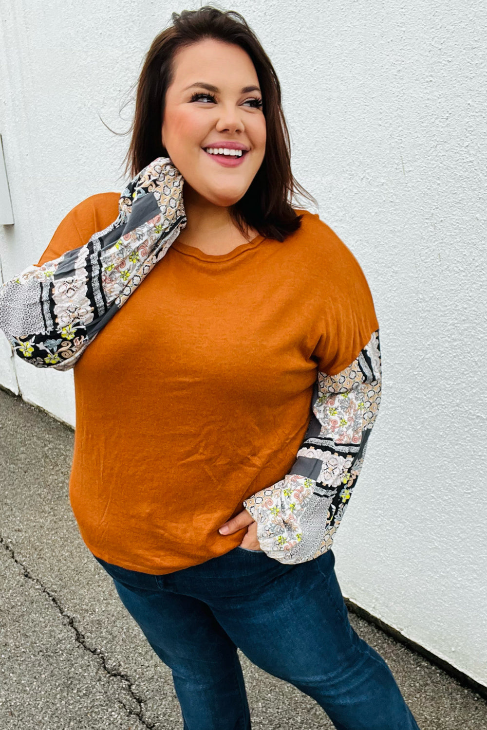 Ginger Hacci Drop Shoulder Paisley Bubble Sleeve Top