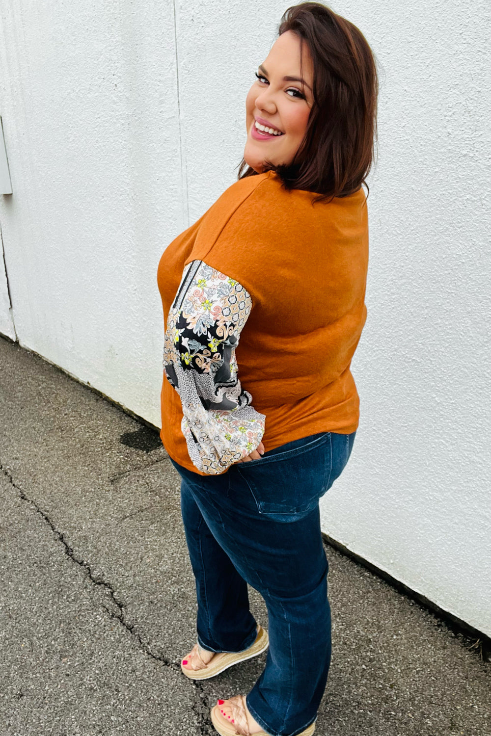 Ginger Hacci Drop Shoulder Paisley Bubble Sleeve Top