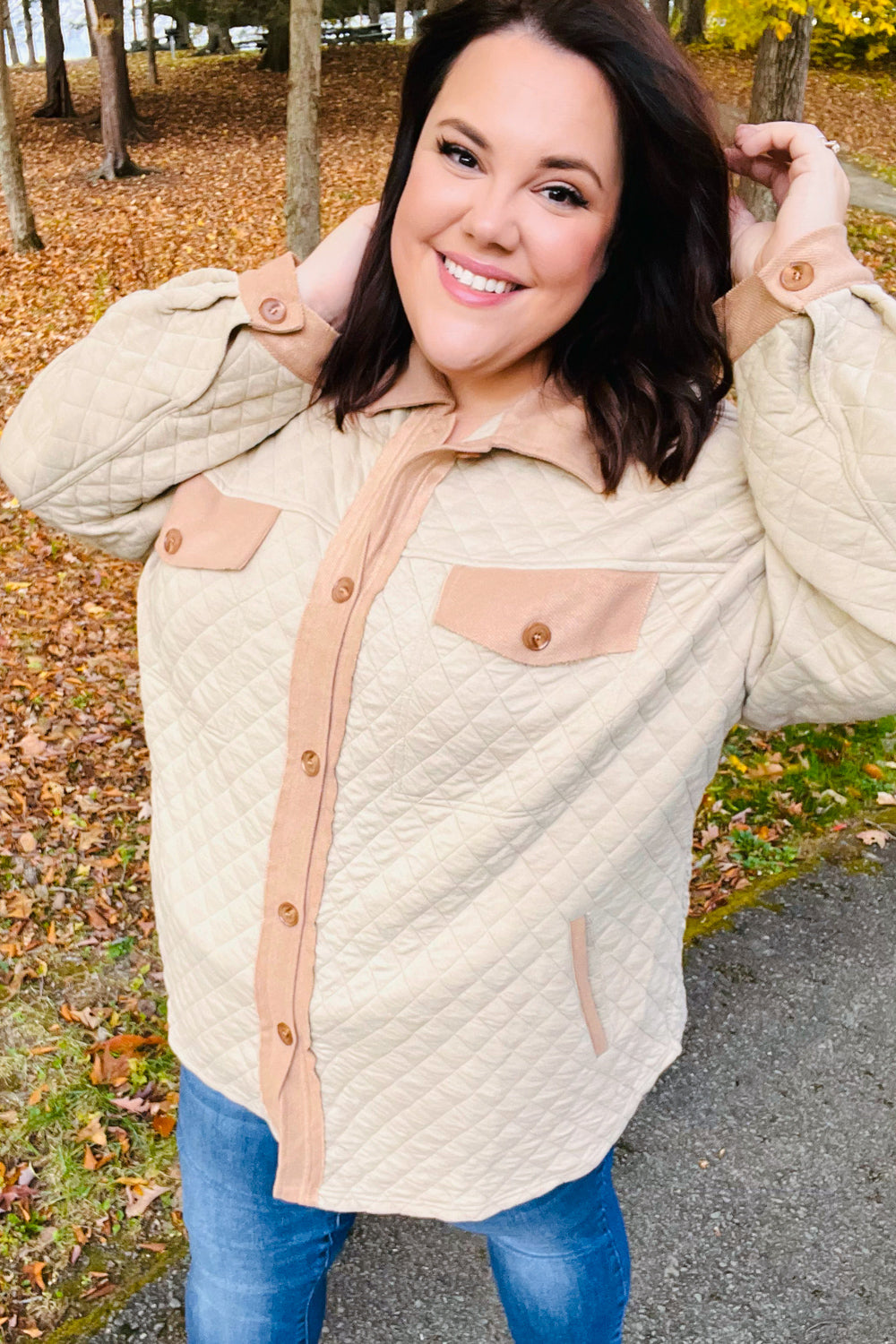 Eyes On You Taupe Quilted Knit Button Down Shacket