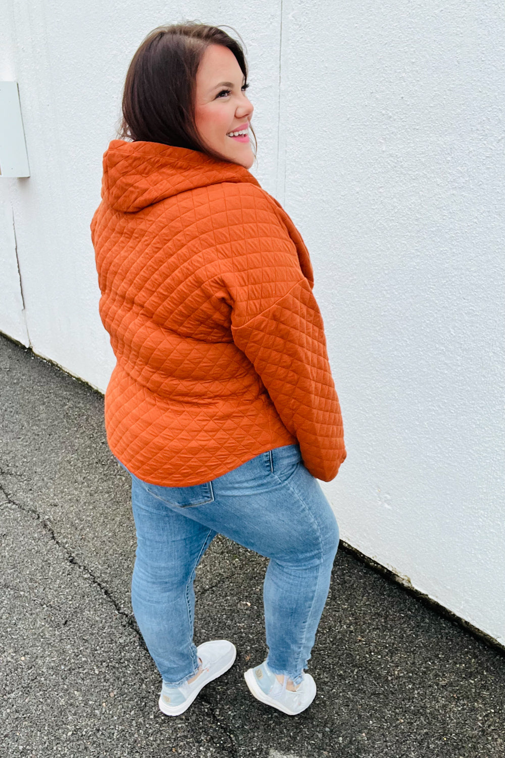 Feeling Bold Burnt Orange Quilted Quarter Snap Hoodie