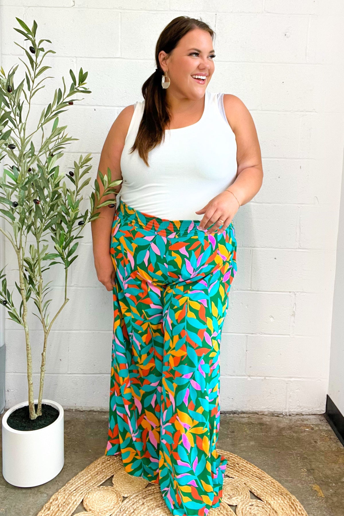 Summer Vibes Green & Orange Abstract Print Smocked Palazzo Pants