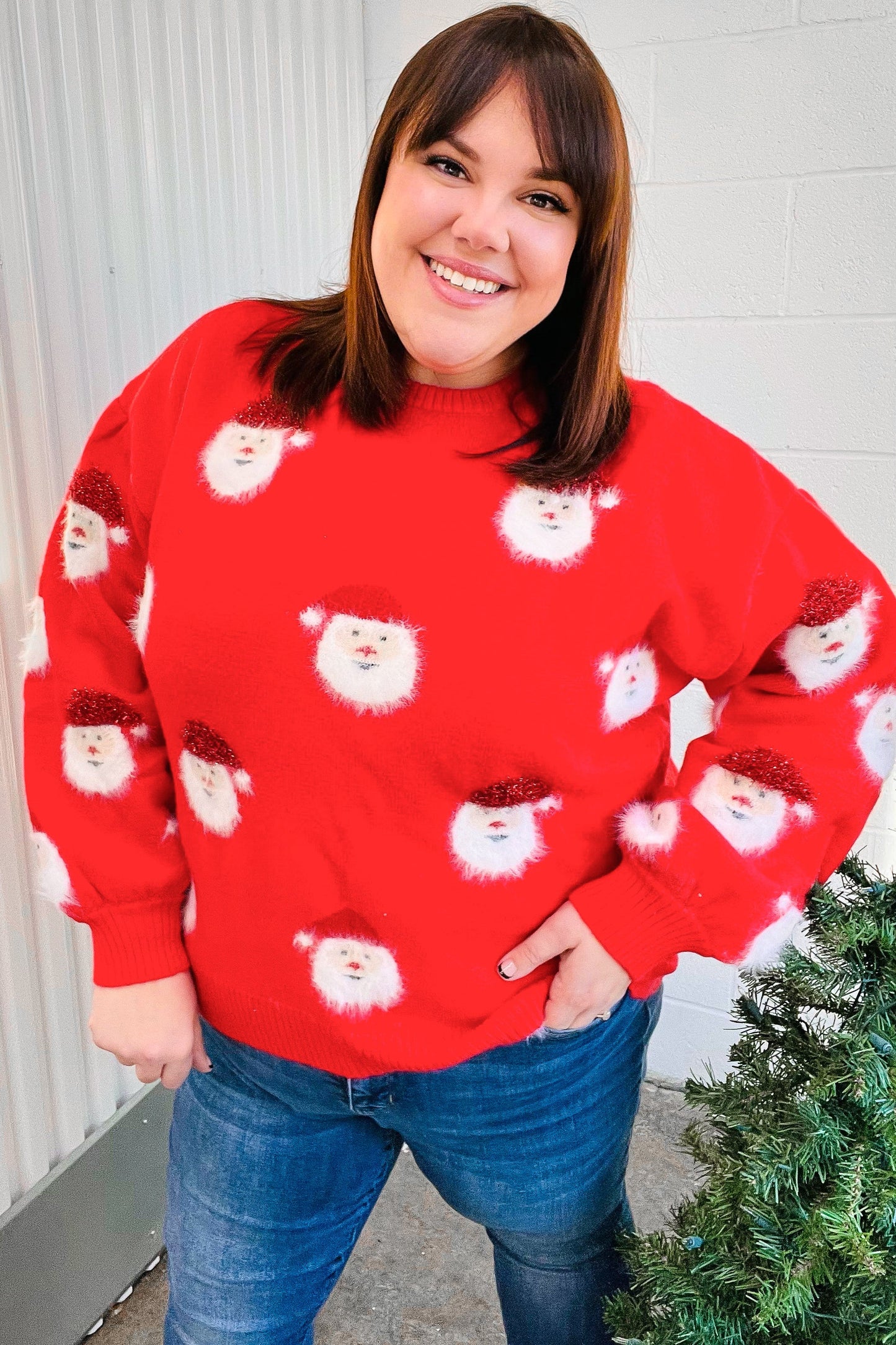 Santa Claus Sparkle Fuzzy Knit Sweater