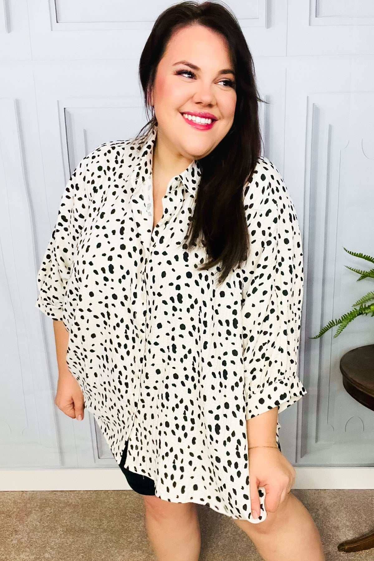 Diva Loving Ivory Leopard Print Button Down Oversized Top