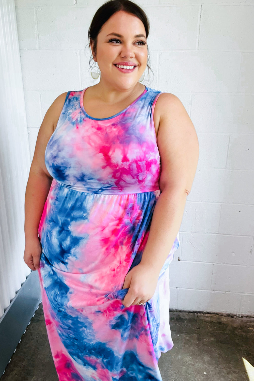 Pink & Blue Tie Dye Fit and Flare Sleeveless Maxi Dress