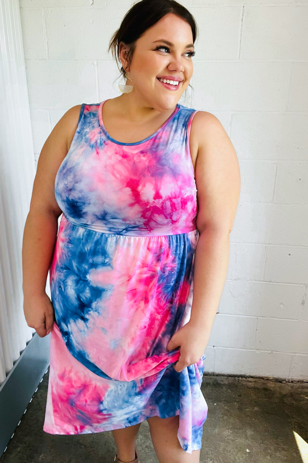 Pink & Blue Tie Dye Fit and Flare Sleeveless Maxi Dress