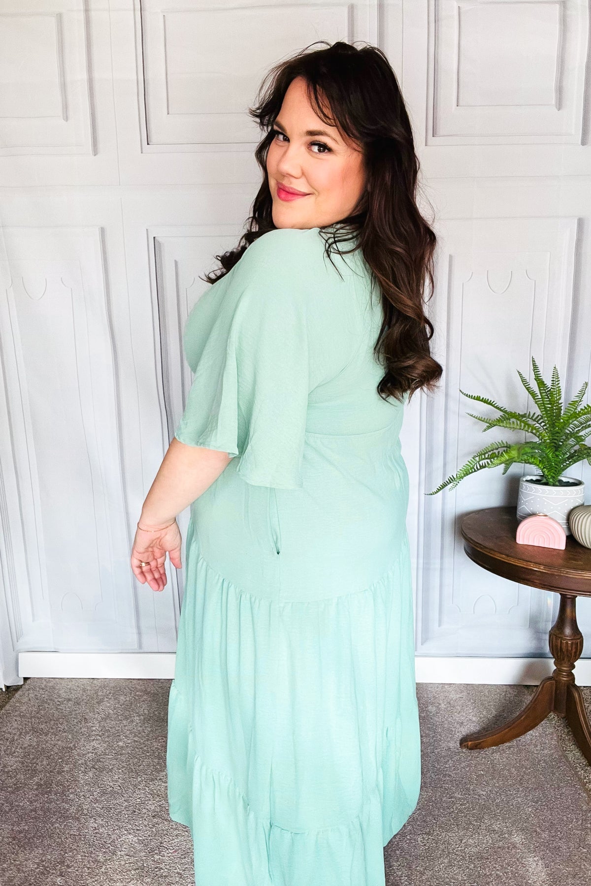 Take You Away Mint Elastic V Neck Tiered Maxi Dress