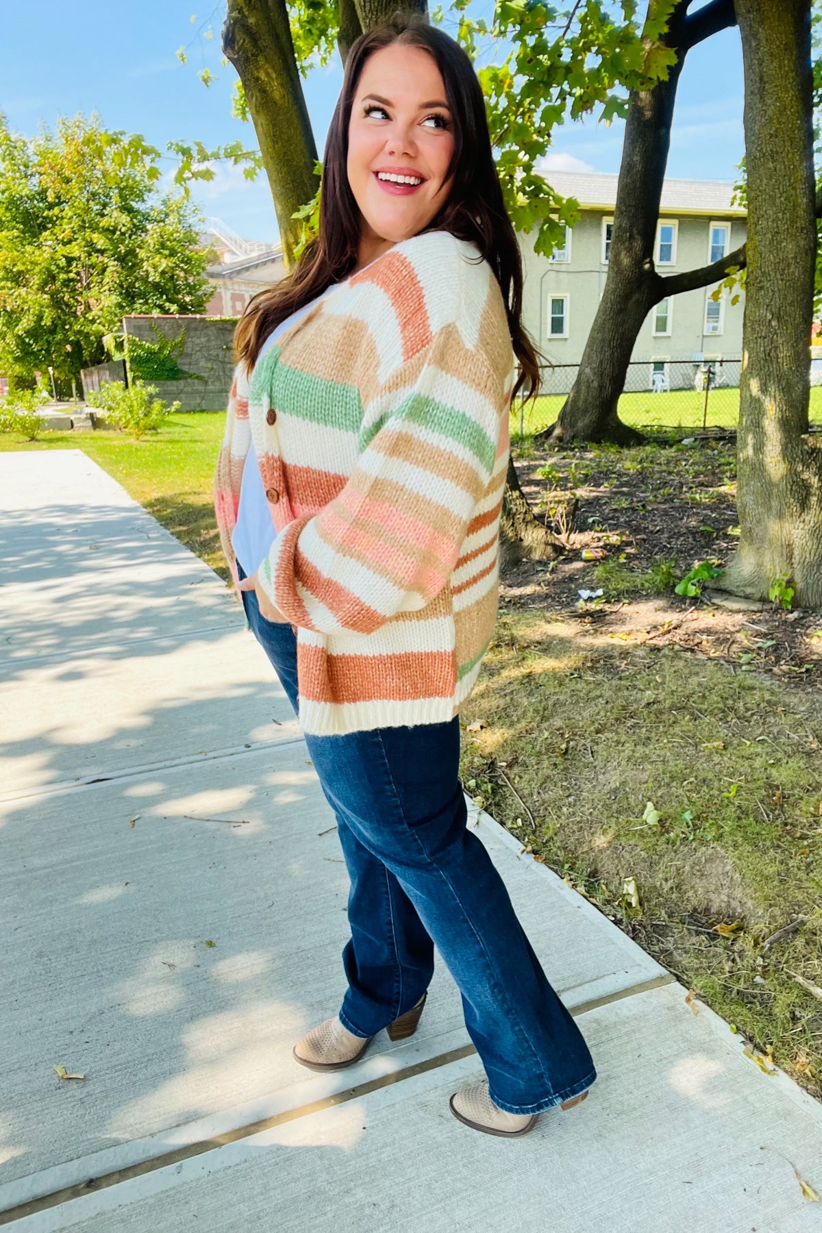 Fall Vibes Taupe & Sage Stripe Button Down Cardigan