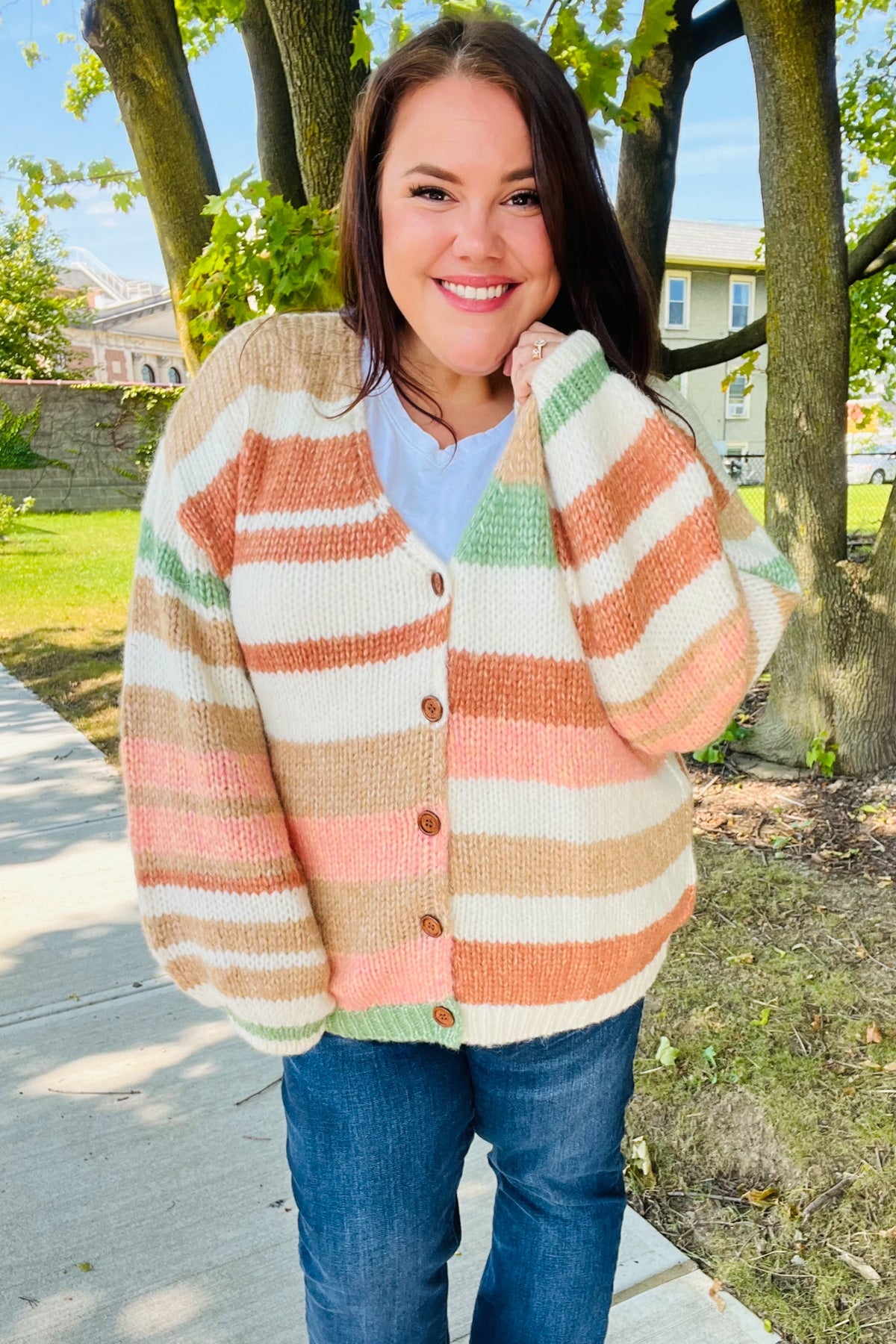 Fall Vibes Taupe & Sage Stripe Button Down Cardigan