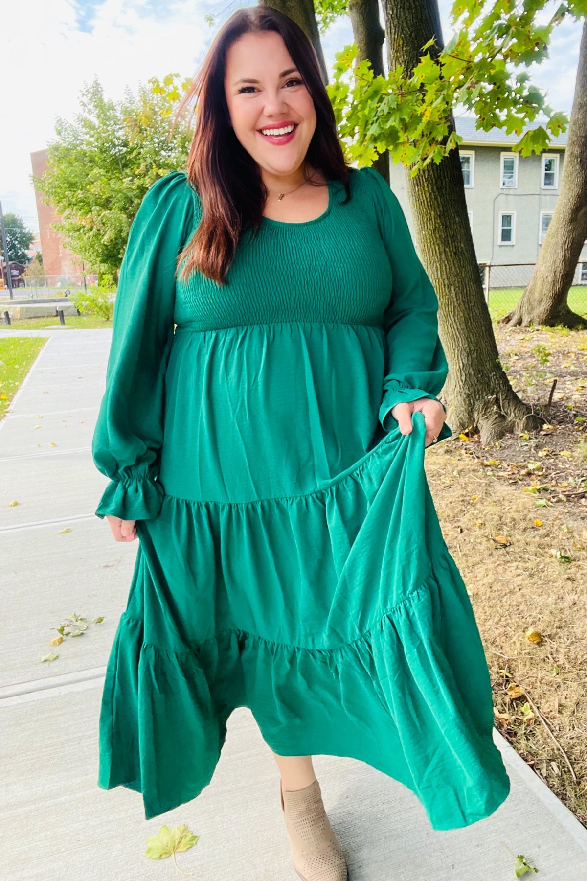 Beautiful You Green Smocked Ruffle Sleeve Maxi Dress