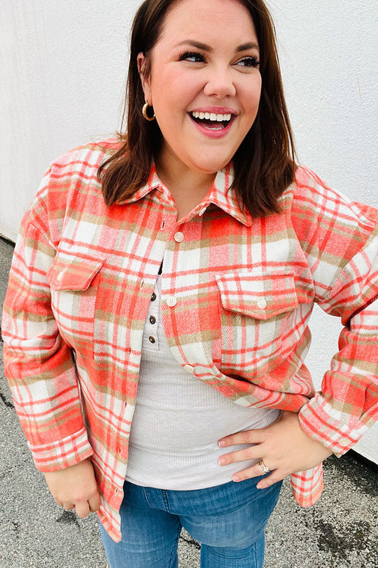 Orange Plaid Flannel Button Down Shacket